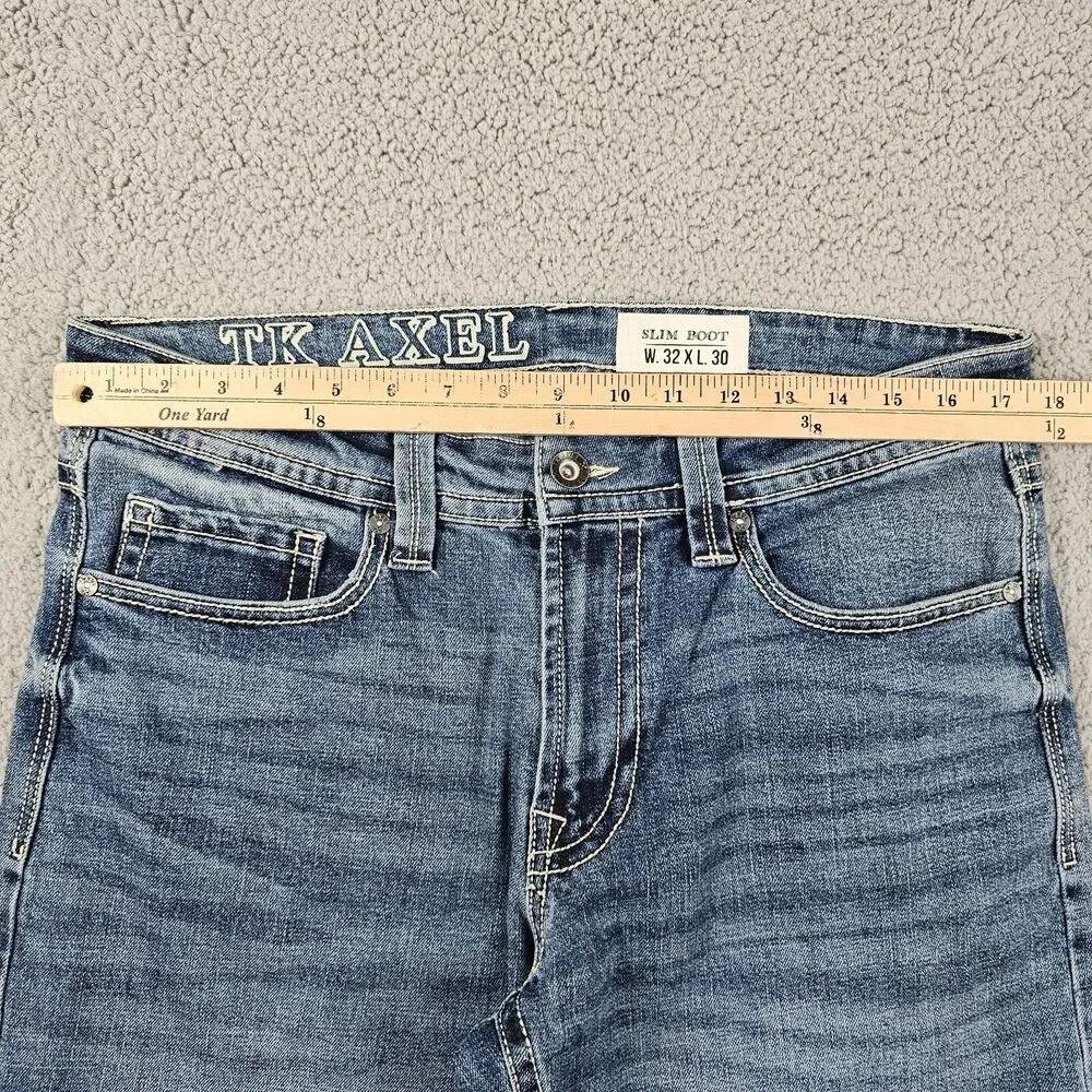 TK Axel Jeans Mens 35x28* Blue Denim Slim Boot Rocker Cowboy Biker Distressed